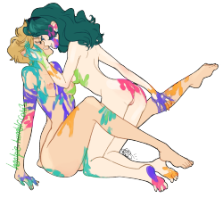 hentpie:  another commission! Haruka and Michiru playing with body paint 8o had never drawn these two before so it was great fun! 