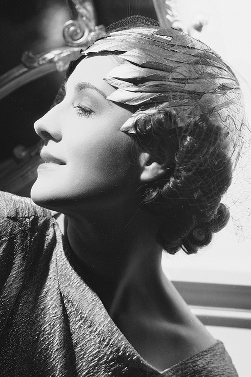 giuleps:pre-codes:Norma Shearer in a feather-effect hat, photographed by George Hurrell, 1930. ;~)
