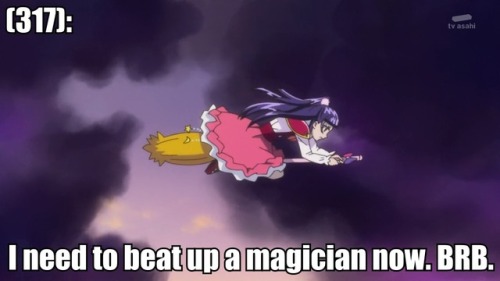 [Image - Riko zooming into the dark clouds on her broom.][Text - (317): I need to beat up a magician