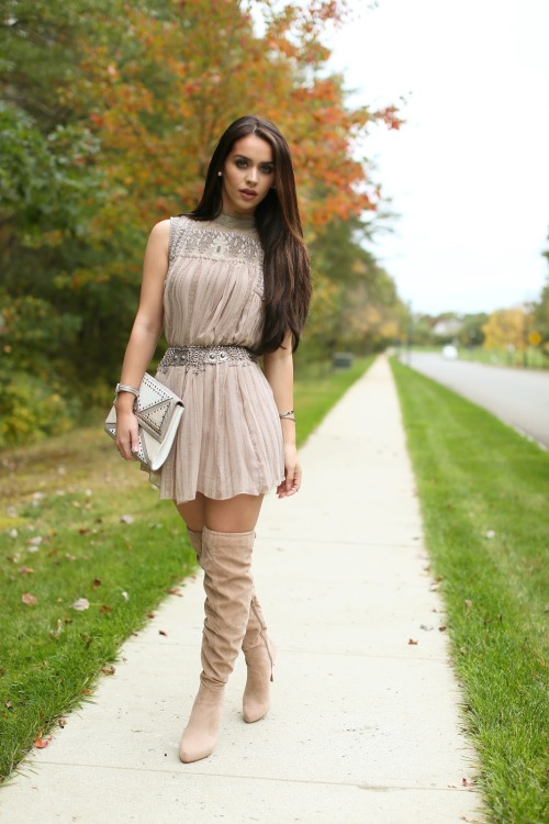 Fashion blogger Carli Bybel from thebeautybybel in Gojane Tie It Up Over The Knee BootsSource: thebe