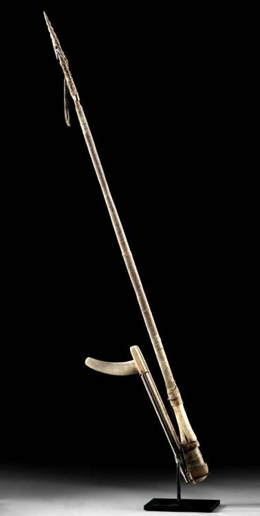 Inuit wood and bone atlatl and dart, Northeastern Canada or Greenland, 19th century.from Artemis Gal