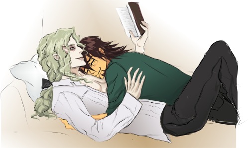 mercurymoonlight:Yuri and Kotetsu resting after a busy day  ̶*̶C̶r̶i̶e̶s̶ ̶i̶n̶ ̶r̶a̶r̶e̶p̶a̶i̶r̶*