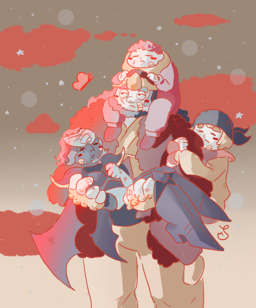 Papa Dedede carrying his bois and husbando home after a big adventure(don’t worry he’s v