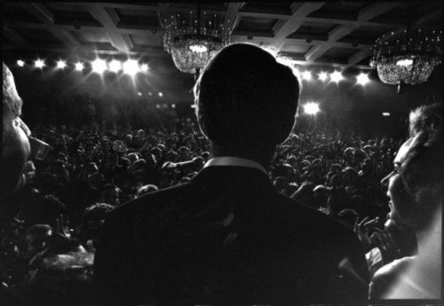 Robert Kennedy gives a speech at the Ambassador Hotel in Los Angeles before his assassination, June 