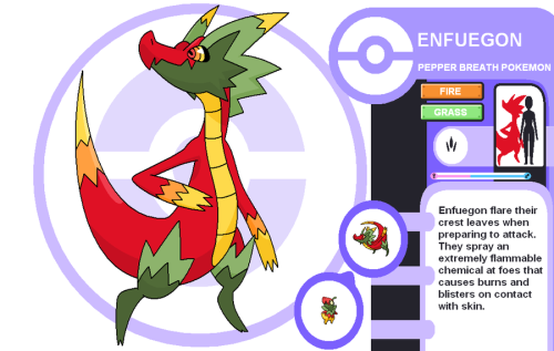 fantasticfakemon:I really love this design.  Pepanero —> EnfuegonFire / GrassArtist: Cerulebell (