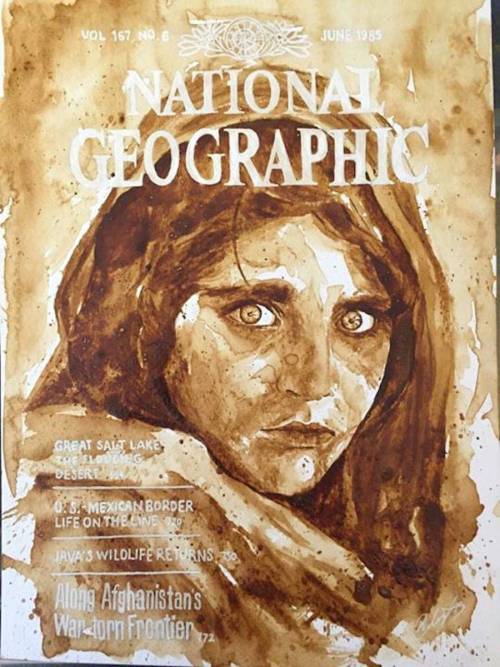 culturenlifestyle:  Coffee Illustrations by Maria Aristidou Professional coffee artist Maria Aristidou (previously featured here) composes portraits of vintage icons by using coffee as watercolor. Often featuring classical icons, such as the Star Wars