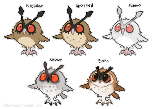 felicomics:Decided to jump on the Pokémon variation bandwagon and drew a bunch of hootersI love these! <3 <3 <3