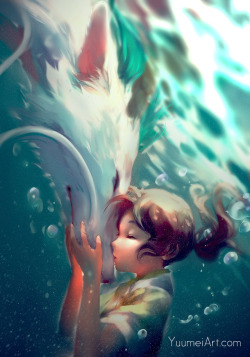 yuumei-art:    Here’s an old fanart I did of Spirited Away titled “everything will be okay.”I’ve been really busy with making the next chapters of both Knite and Fisheye Placebo so no new paintings for a while. Even though Knite ch1 is pretty