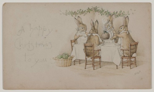 peterrabbit2007:heaveninawildflower:‘A Happy Christmas to You’ (circa 1890). Watercolour