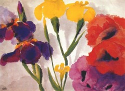 terminusantequem: Emil Nolde (German, 1867-1956), Irises and Poppies, 1930. Watercolour on paper