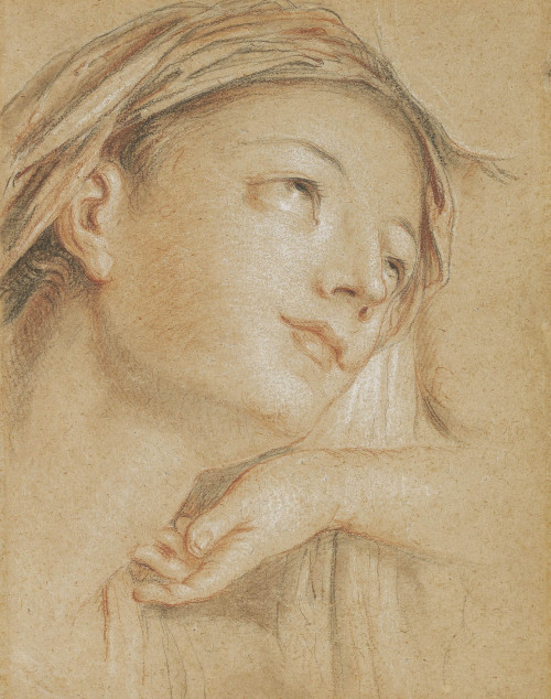 The Head of the Virgin (with a subsidiary study of a hand)Charles-Antoine Coypel (French; 1694–1752)