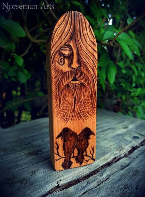 norsemanarts:ODIN, Huginn & Muninn.. wood burning finished today by Norseman Arts. 