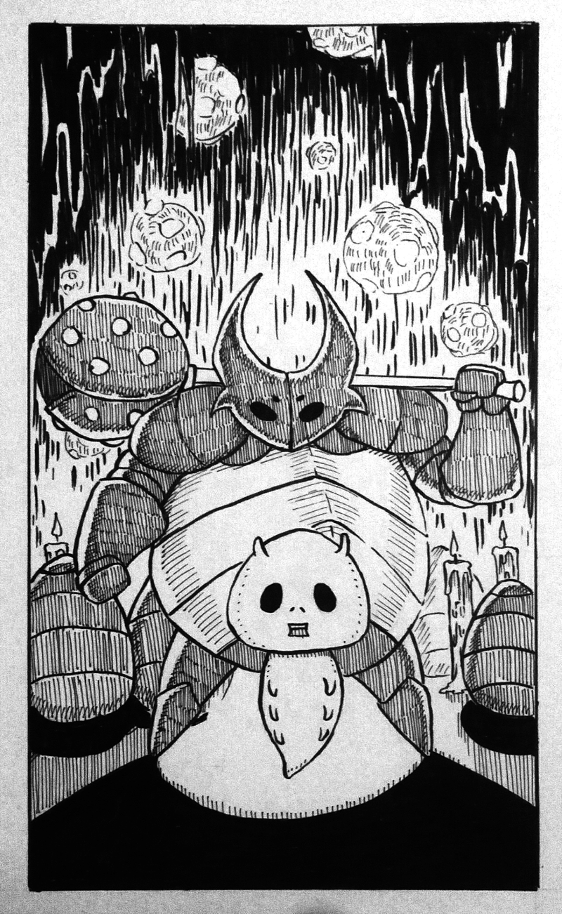 agenthisui:  kodraws:  Uhh… yeah so, I’m doing a Hollow Knight Inktober thing.