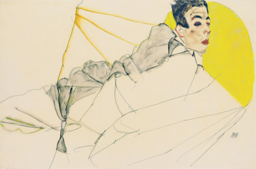 Egon Schiele, Liegender Knabe (Erich Lederer), 1913.Watercolor.  ©Leopold Museum. Vienna.Erich, here