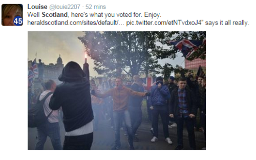 fridjitzu:  loki-the-god-of-sarcasm:  missespeon:  sixstrategos:  sixstrategos:  sixstrategos:  this is what is going on in scotland right now.  dont ignore this.  there is NO coverage of the rioting on the news which is why its so important that you