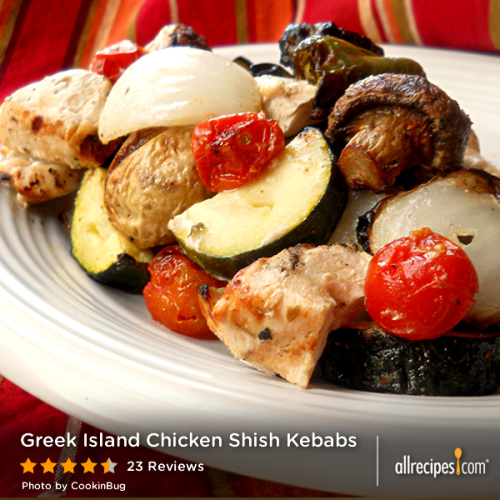 allrecipes:  Conquer your next cookout with this crowd-pleasing recipe for Greek Island Chicken Shish Kebabs. Get the recipe: http://bit.ly/1xvTpLB  