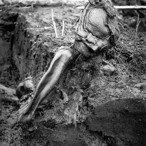 The Grauballe Man was found on the 26th of April 1952, near the village of Grauballe, Denmark. He was discovered by men cutting peat for fuel about three feet below the surface of the ground. When they were digging one of the workers, Tage Busk Sørensen,