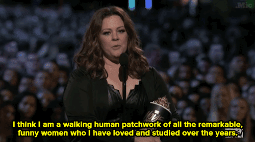 ecto1magines:  this-is-life-actually:  Even before the show aired on Sunday night, Melissa McCarthy knew that she’d be making history at the MTV Movie Awards. For the first time ever, a woman would be winning MTV’s Comedic Genius Award, and it was