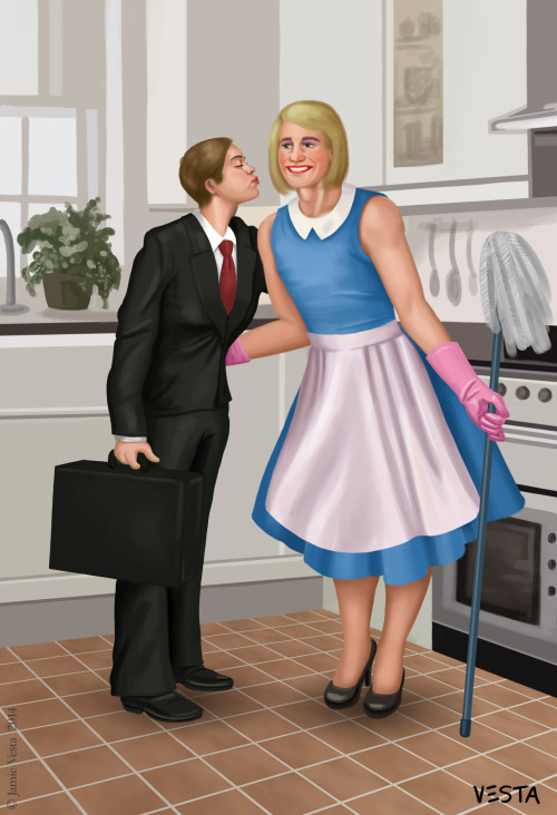   Jamie Vesta’s gender role reversal art at http://eves-rib.blogspot.de/“My art is about gender role reversal, including the reversal of power. Like everyone, I noticed from an early age that society expects different behaviours from people based