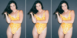 americanapparel:  Nicole in the Giraffe Print High Cut Swimsuit. Summer 2013. 