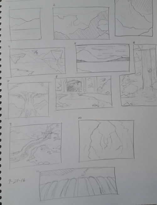 Environment thumbnails and two more refined sketches 