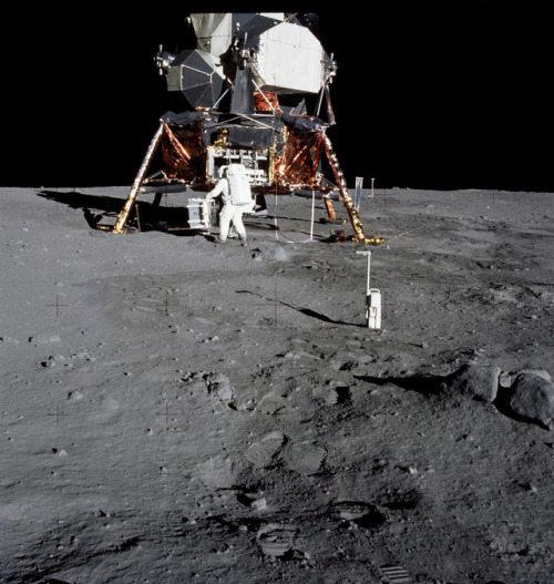 wonders-of-the-cosmos:   July 20, 1969: One Giant Leap For Mankind   ☽ ☾     Apollo 11 was the spaceflight that landed the first two humans on the Moon. Mission commander Neil Armstrong and pilot Buzz Aldrin, both American, landed the lunar module