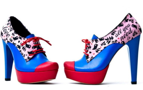 cute red and blue shoes with birdy print