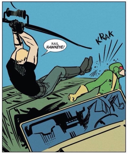 nazipunchercharacteroftheday:  Today’s Nazi Punching (or kicking) Character of the Day is: Clint Barton from Marvel Comics.   Submitted by @bainwen