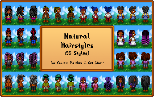 nymphaeasgarden:hi everyone! i wanted to share this mod i found on nexus. it’s a brand new mod that adds 56 new natural hairstyles for your black farmers! they’re beautifully made and i thought everyone should see this. you can get it here!