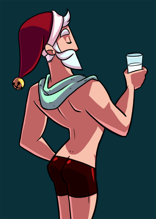 I draw pinup women often… now for a pinup Santa!Fresh from a workout, Santa loves to drink so