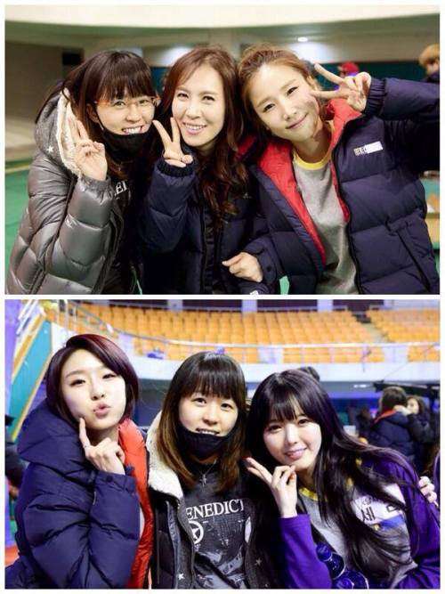 30.01.2014 Twitter de ws1052sky:걸그룹 씨름 8강전 녹화날 밥샤벳 희경 &amp; 소영이와 달샤벳 가은 &amp; 세리와 함께~♡ 밥샤벳의 정신적 지주 민