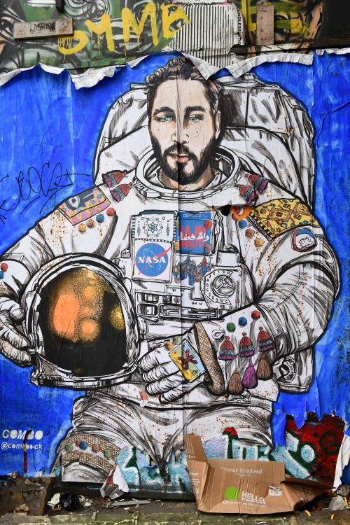 A paste-up spaceman by Combo CK, Shoreditch