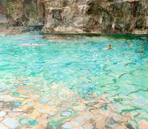 Swimmers, Verdon   -    Ruth StageBritish,b.1969- Egg tempera on gesso board,  70 x 80 cm