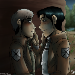 msrenai21:wOOO Happy birthday Jean Kirstein 4/7/2015. I present to you a picture that’s not brightly coloured for once and well…you’re about to get some Marco lovin’.I drew this like two days ago and finished and cursed myself because I meant
