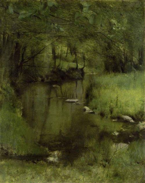 forevernoon:  Fernand Khnopff (Belgian, 1858 - 1921) In Fosset, a Stream, 1897 Oil on canvas. 40 x 3