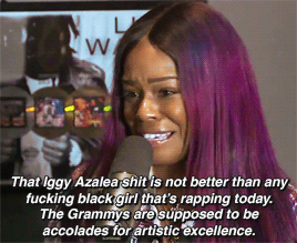 westcoast-sunrunner:  rtnf:  2brwngrls:  cashmerethoughtsss:  thaibrator:  arrtpop: Azealia Banks tears up talking about black culture appropriation and racism. [x]    This is it. All of it Is what I have unable to express in words go the fuck in ms.