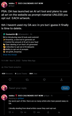dduane:8pxl:8pxl:ALTclown behavior tbhsome clarification: you can opt out on the website but that’ll only opt you out of 3RD party art generators using your art off site. Deviant Art has a completely separate Google Form you have to fill out and