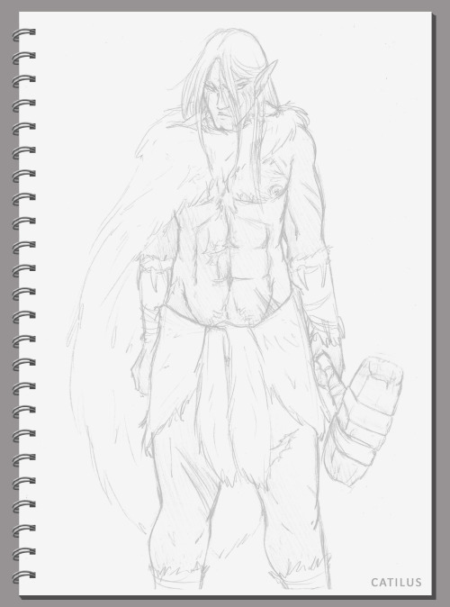 The first piece of a persevering barbarian and friend of my dark elf wizard, Orelyn, I sketched a wh