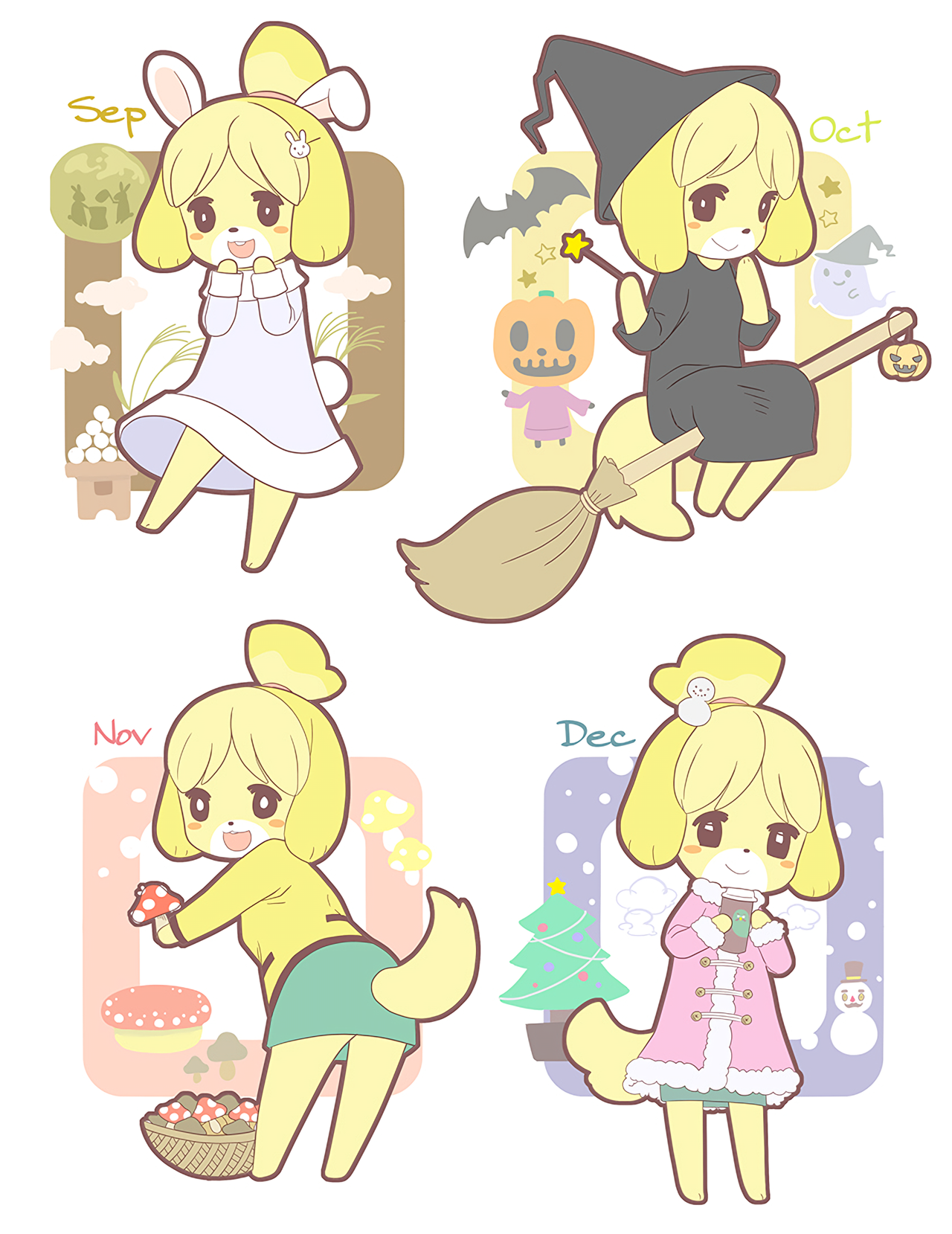 acnl-claytown:  “One Isabelle For Each Month”, by shirokuro buti all 12 of these