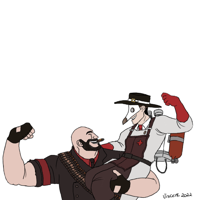 I drew this because I missed my friend, who was my heavy pocket #red oktoberfest#tf2medic#tf2heavy#doodle