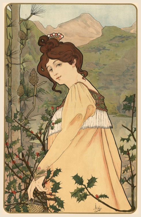 Le Gui et le Houx.1899.Panneaux décoratifs.Art by Jane Atché.(1872-1937).Illustrateur.
