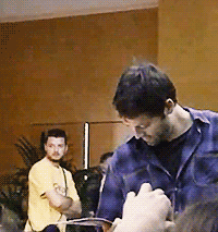 yourfictionmyreality:  vampstiel:  lets talk about misha’s little victory dance after getting jensen’s resume here:   cutie patootie