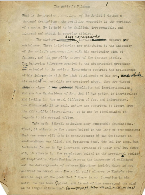 dailyrothko:BonusMark Rothko, Manuscript for The Artist’s Reality, 1940s“The constant repetition of 