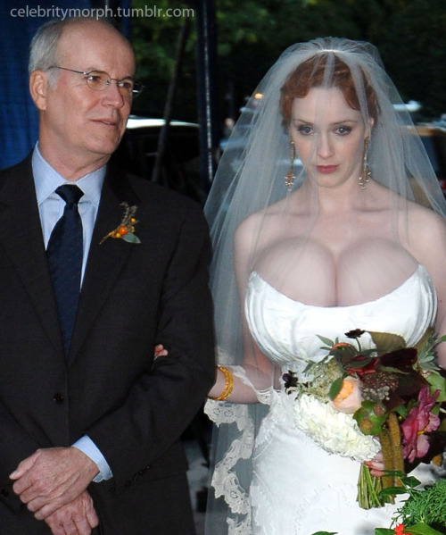 celebritymorph:  Christina Hendricks not too sure about the altar walk. With those boobies, she should feel pretty confident.