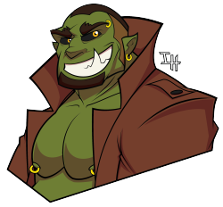 spikysideburns:  No tablet still, so I re-did my Orc Detective guy in Illustrator with my track pad. I’m really liking how my style translates to vector.