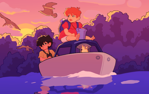 basket-of-loquats:vmin + ponyo for the ghiblipop event! [Image description: a digital drawing of Kim