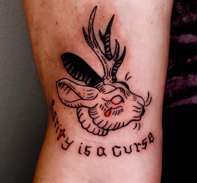 Tattoo uploaded by Xavier  Jackalope tattoo by Chad Buehler jackalope  fable imaginary animal antler rabbit skull animalskull ChadBuehler   Tattoodo