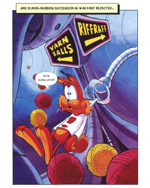 A panel from the ‘@BubsyThe_Bobcat’ comic included within the manual of the game.