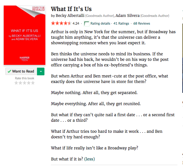 paigey-waigey: This is the Goodreads synopsis of WHAT IF IT’S US by Becky Albertalli