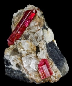 mineralists:  Red Topas with Quartz on Matrix